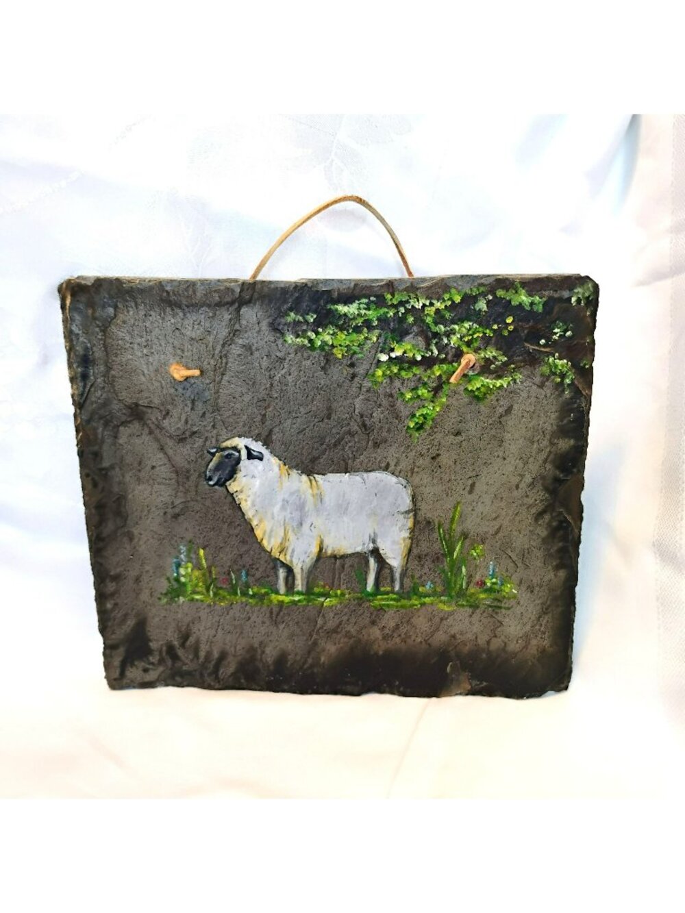 Original Hand Painted Farmhouse Scene Oil Painting on Slate Rock Stone Wall Hang